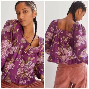 Anthropologie Purple Floral Peasant Blouse